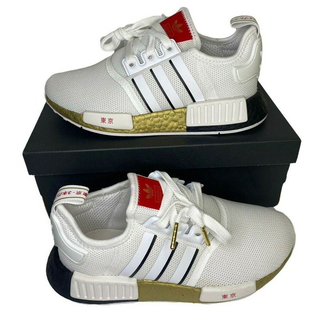 Adidas Originals NMD R1 J Boys Size 4 Running Shoe Tokyo White Gold Red FY6628‎